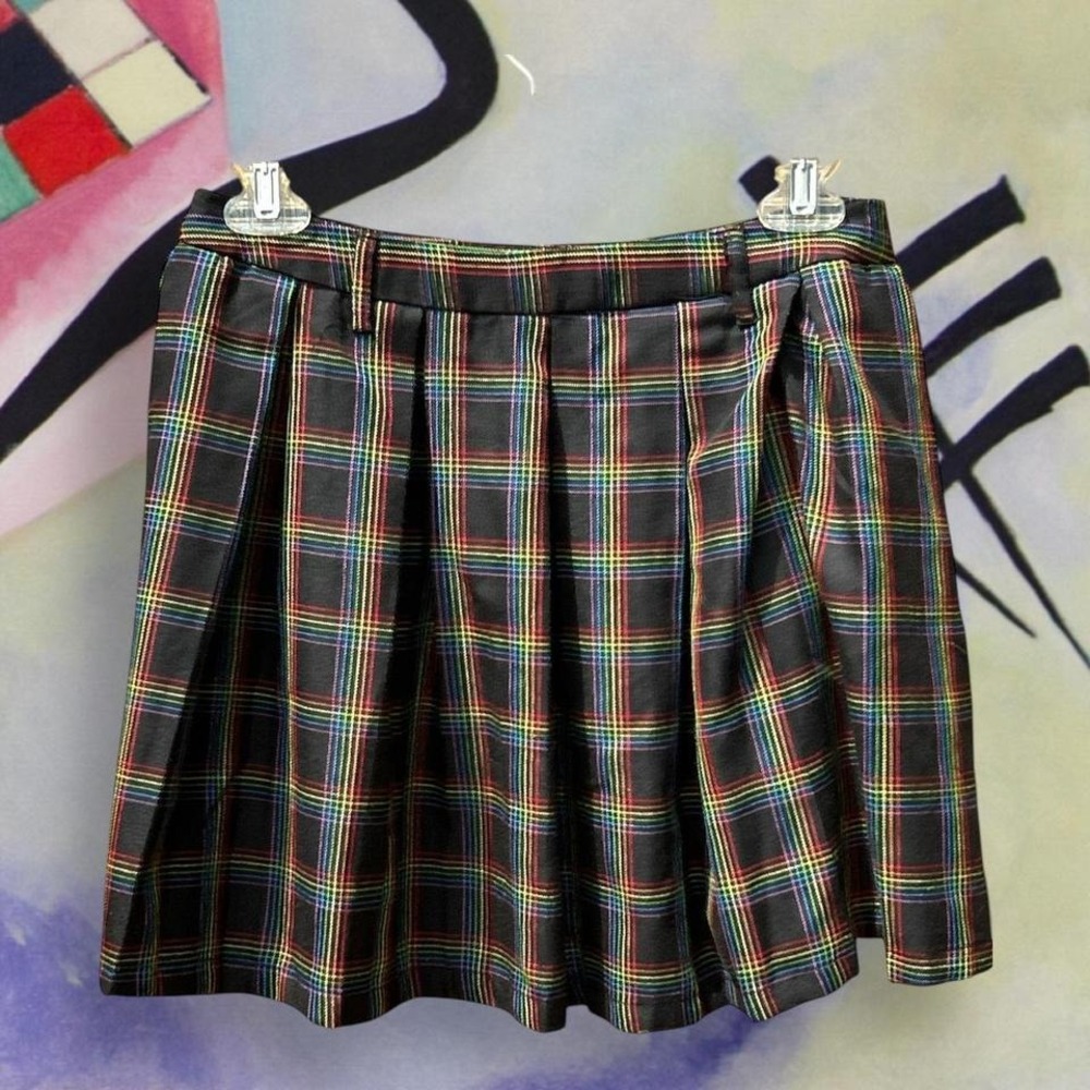 Hot Topic Goth Grunge Pleated Schoolgirl Skirt Rainbow Plaid Sz Small